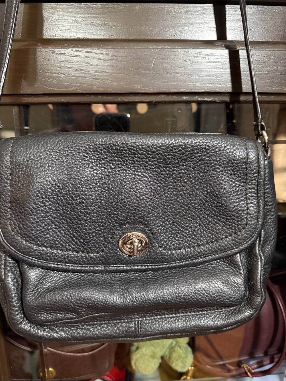 Coach Black Pebbled Leather Crossbody with Turnlock